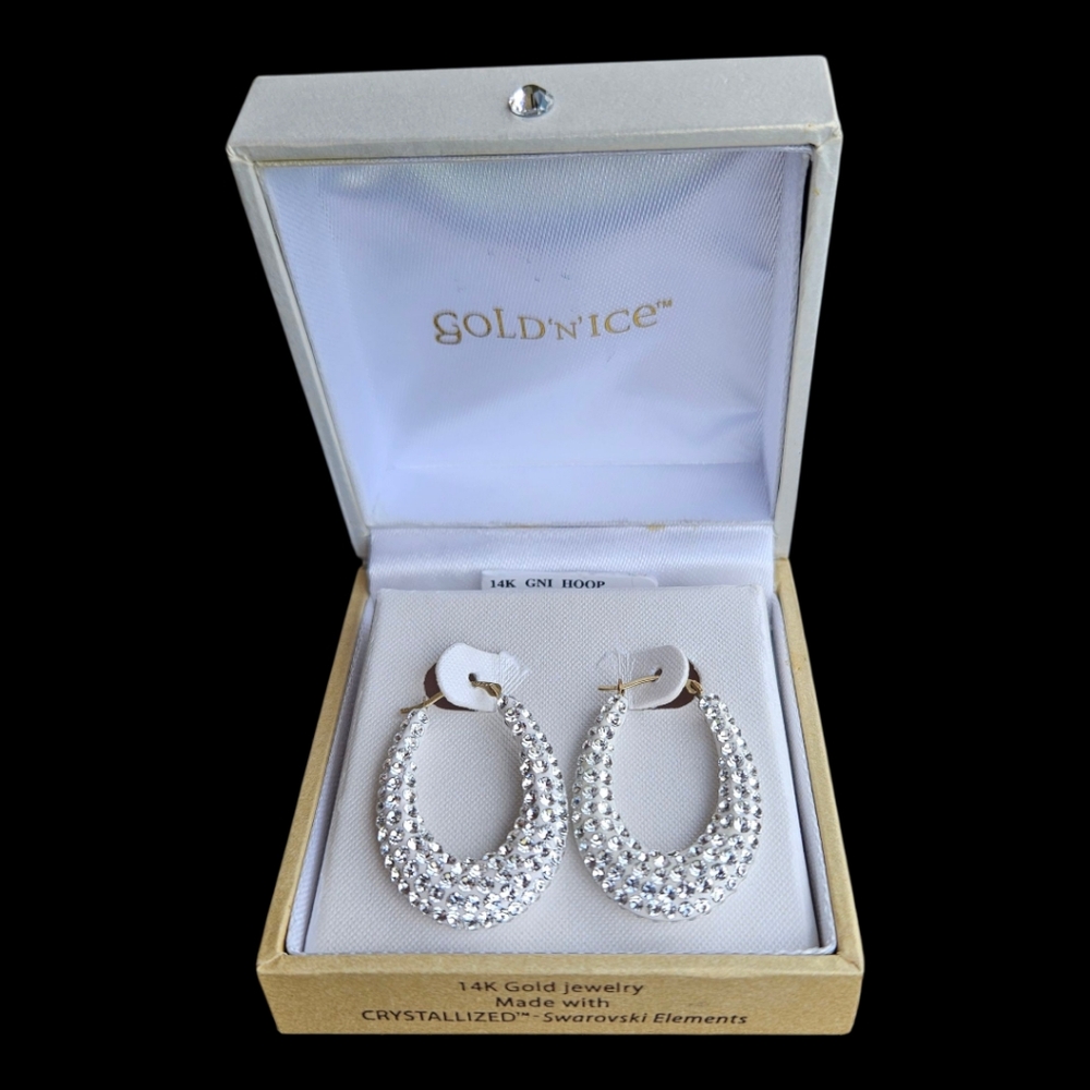 Gold N'Ice 14K Crystallized Swarovski Elements Hoop Earrings NWT